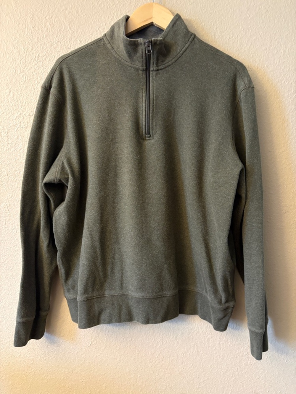 Cremieux Mens Cotton Half Zip Sweater Large Olive Green Mock Neck Pullover